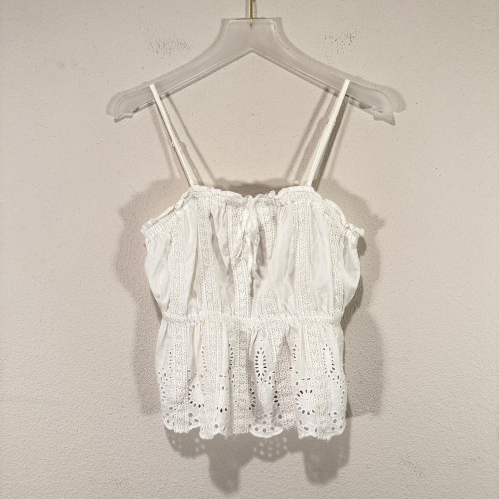 And Now This White Eyelet Lace Camisole Peplum Top Medium Adjustable Straps